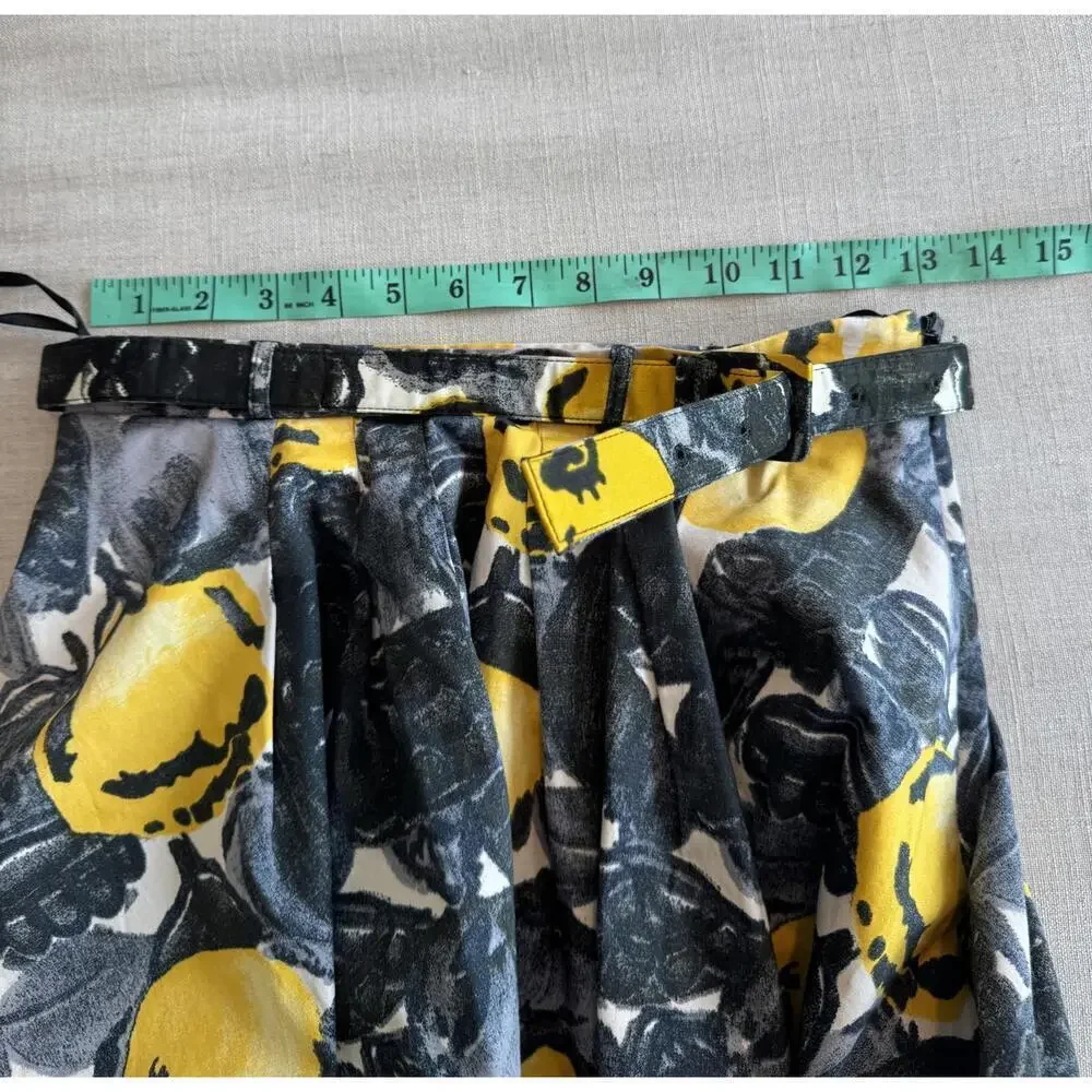 Samantha Sung Belted Lemon Print Knee Length Skirt Size 2